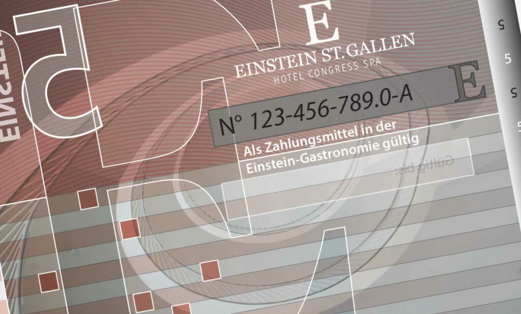 5-Franken-Note als Gutschein für das Hotel Einstein in St. Gallen